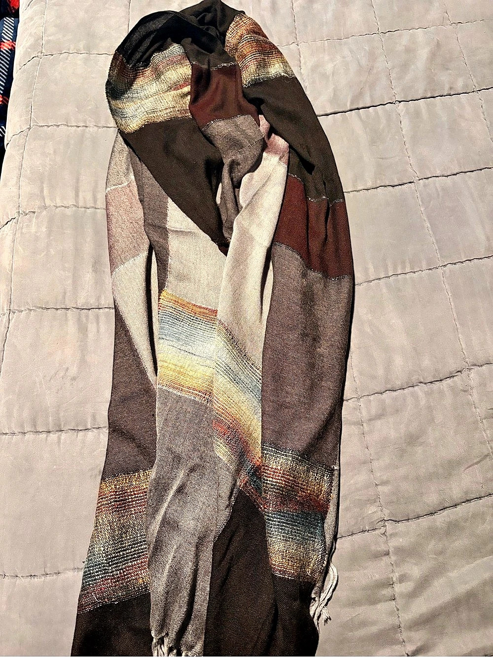 Color Block Scarf in Brown & Gray Like New